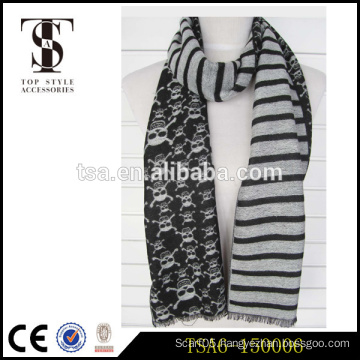 black and white two side ladies fashionable viscose scarf with skulls distributors in china